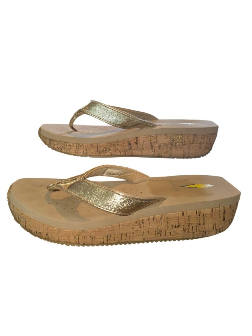 Volatile Neville Women's Gold Wedge Cork Sandals Size 9 - Picture 2 of 9